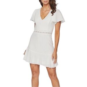 Teeze Me Women's White Juniors' Lace Trim A Line Dress Size 1/2